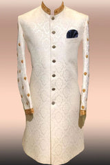 Jacquard Sherwani with Golden Embroidery