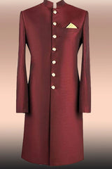 Maroon Raw Silk Sherwani