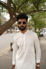 White Plane Cotton Kurta & Shalwar