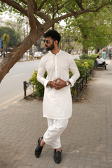 White Plane Cotton Kurta & Shalwar