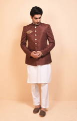 Brown Prince Coat With Pocket Motive