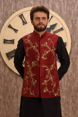 Maroon Embellished Waistcoat