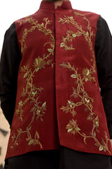 Maroon Embellished Waistcoat