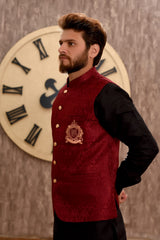 Maroon Waistcoat with Pocket Motive