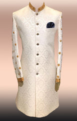 Jacquard Sherwani with Golden Embroidery